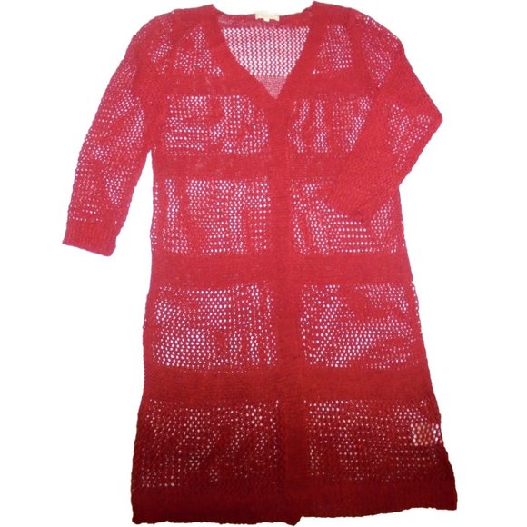 Cardigan Sweater NEW Knit dark red Duster long sleeve see-through - Picture 9 of 9